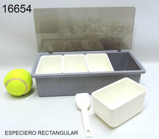 Imagen de ESPECIERO RECTANGULAR C/TAPA Y CUATRO DIVISIONES C/CUCHARA 3.26